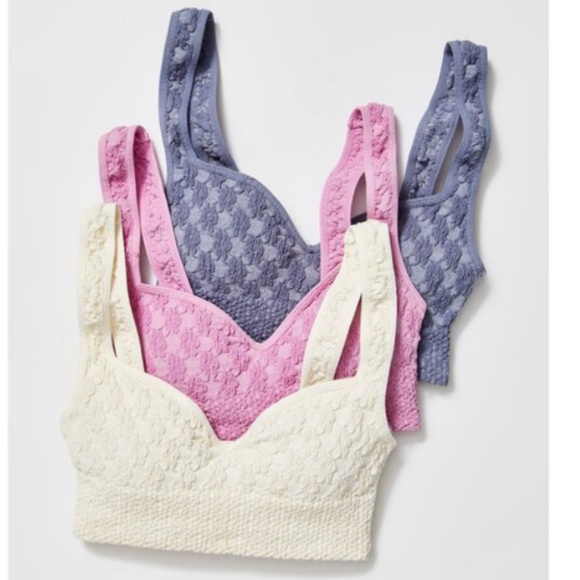 FP Intimatley Touch Of Love Bralette Ivory Floral Smocked M/L Medium Large Med L - Picture 5 of 6